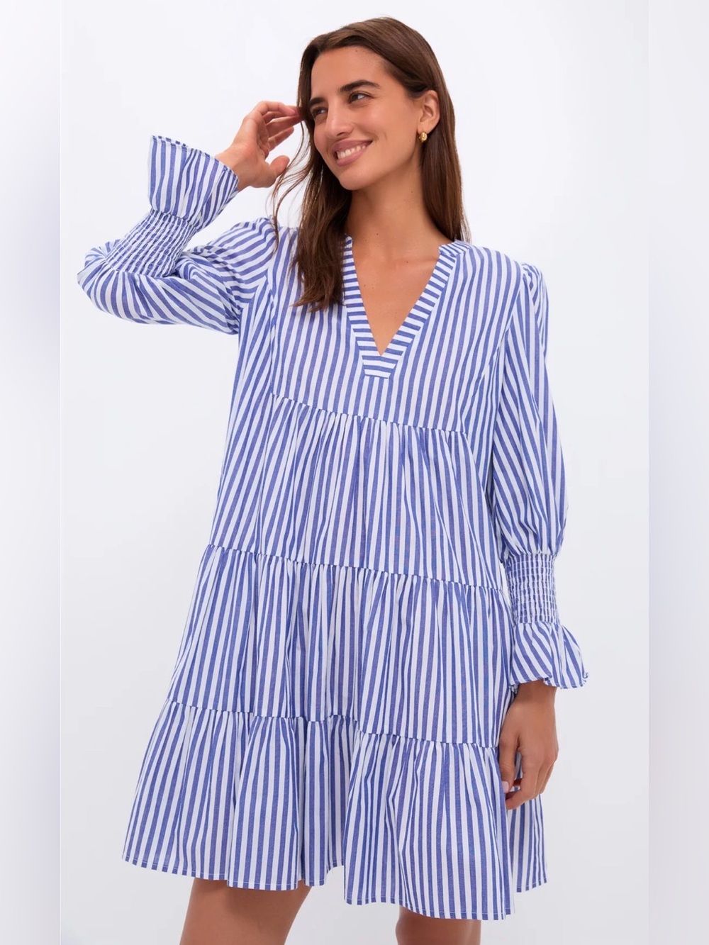 Pomander Place Tuckernuck Kenzo Tiered Dress Blue White Striped Cotton L